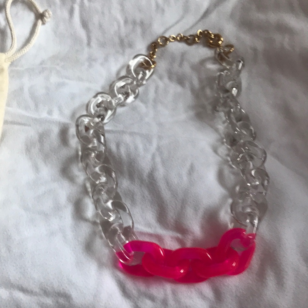 J. Crew Pink and Clear Chain Necklace